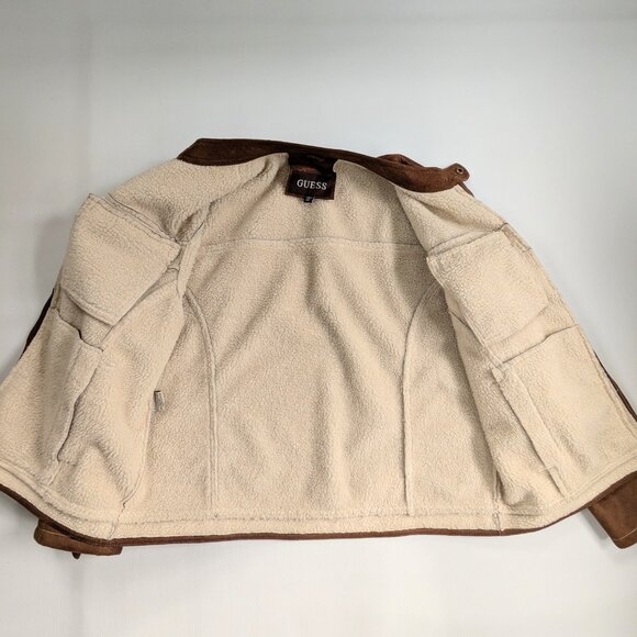 Guess Men's Faux Suede Shearling Biker Jacket Size XXL Brown - Picture 5 of 9